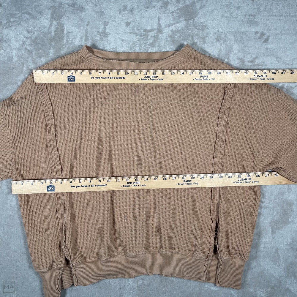 American Eagle Women's Sweater Oversized Waffle Knit Seriously Lived In XS Tan - Picture 5 of 8